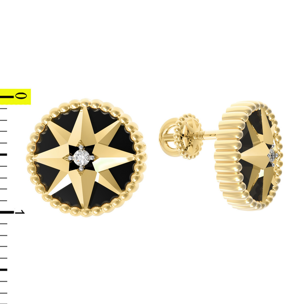 Серьги из лимонного золота c фианитом и ониксом