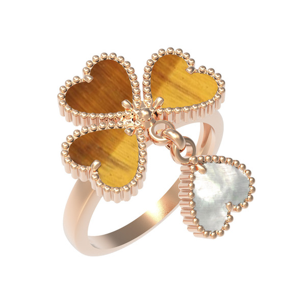 Кольцо из золота c тигровым глазом и перламутром