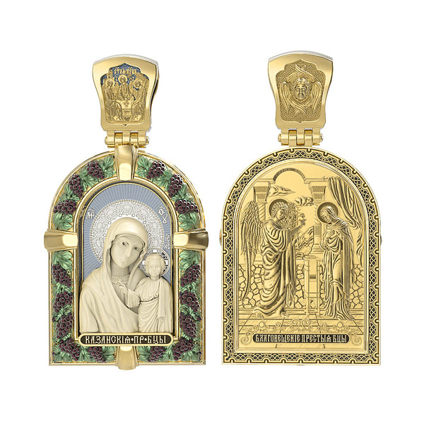 Образок из лимонного золота c эмаль и бивнем мамонта