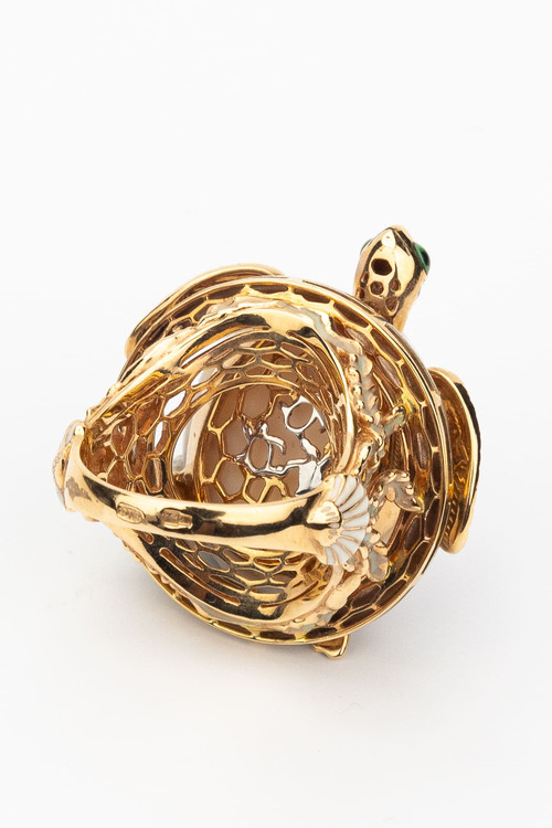 Кольцо из золота c эмаль и бивнем мамонта