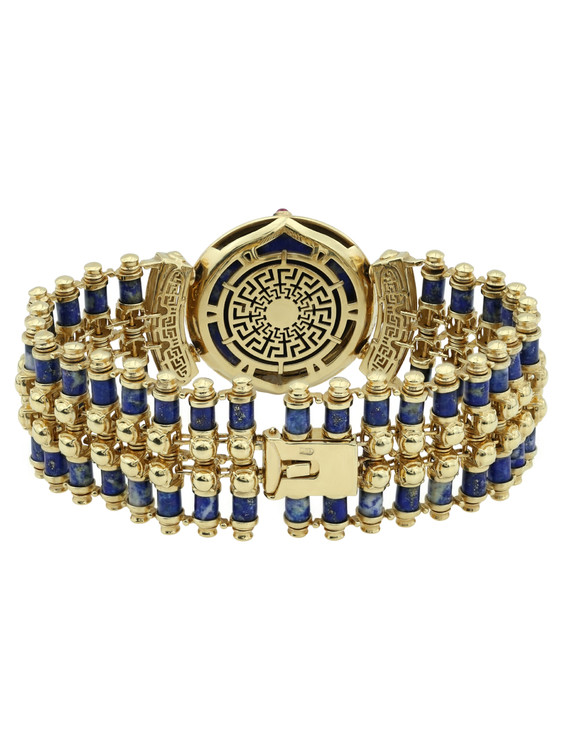 Браслет из лимонного золота c эмаль , рубином и лазуритом