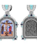 Образок из белого золота 585 пробы c эмалью и иконописью