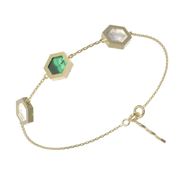 Браслет из лимонного золота c малахитом и перламутром