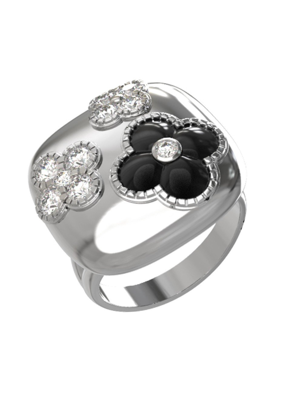 Кольцо из белого золота 585 пробы c бриллиантами и ониксом
