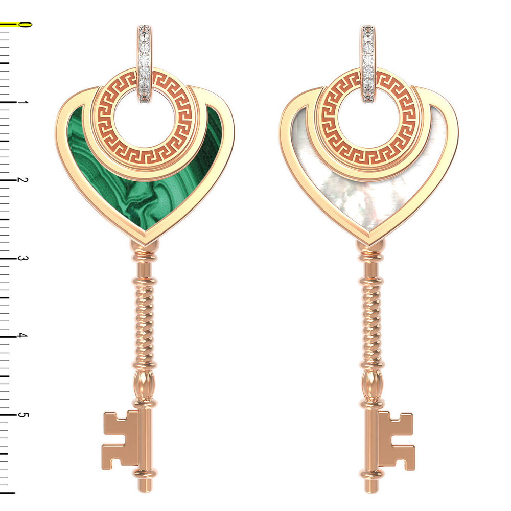 Подвеска из золота c фианитом, малахитом и перламутром
