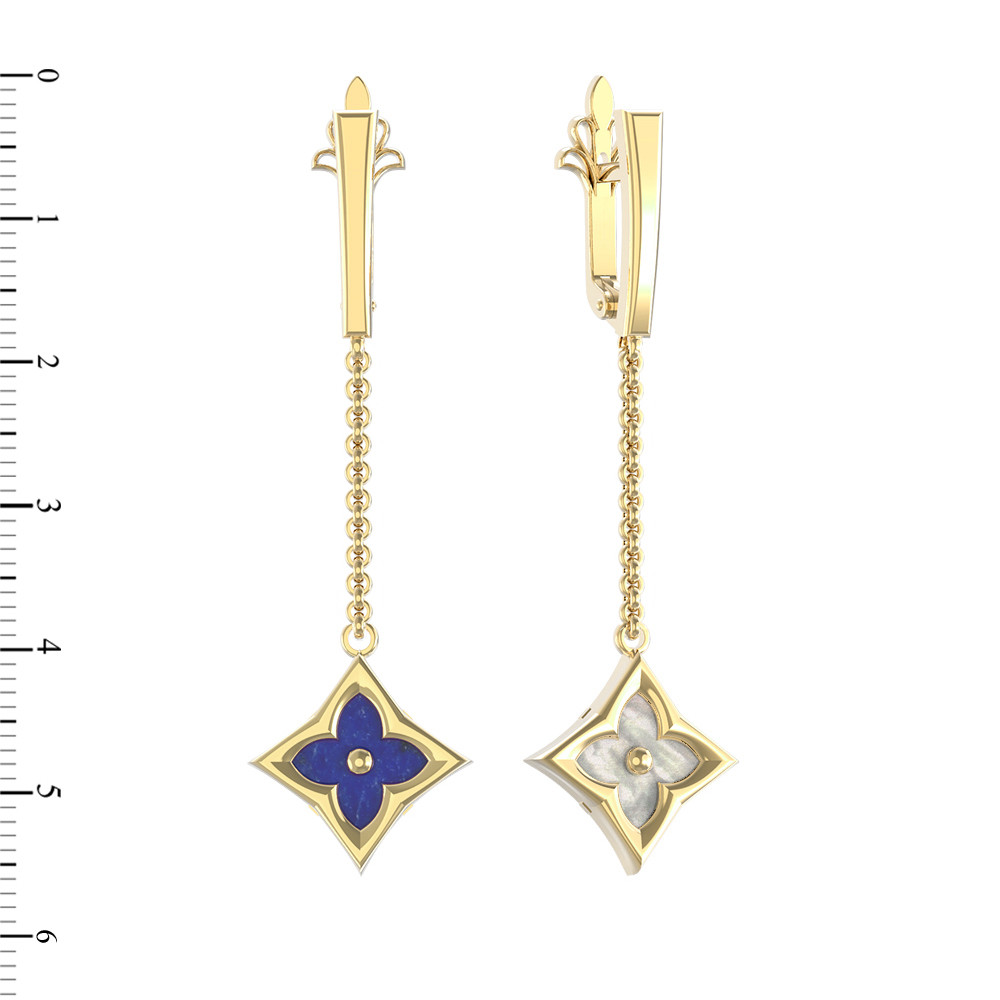 Серьги из лимонного золота c лазуритом и перламутром