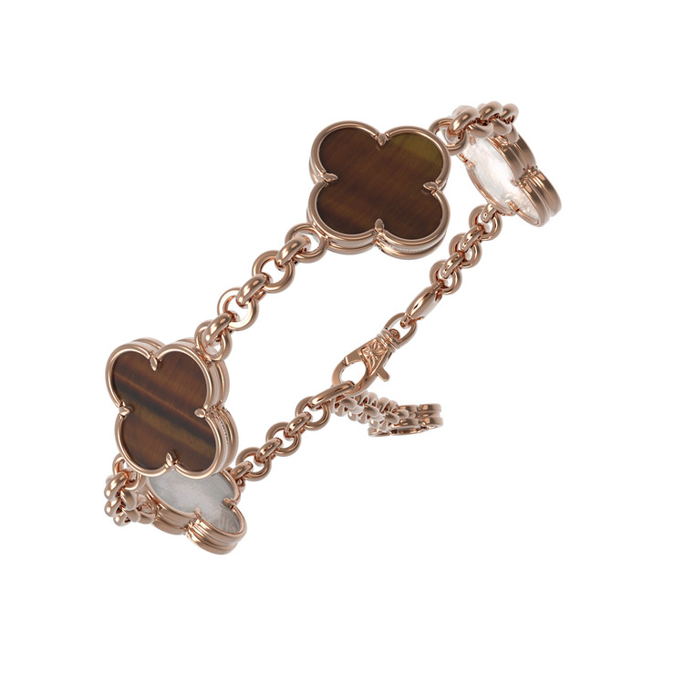 Браслет из золота c тигровым глазом и перламутром