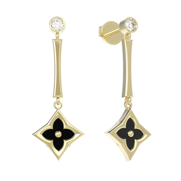 Серьги из лимонного золота c фианитом и ониксом