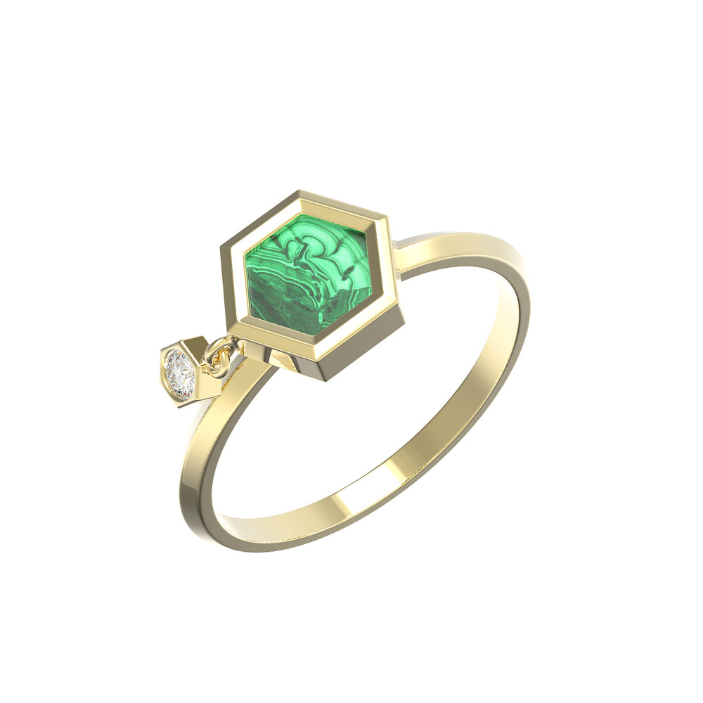 Кольцо из лимонного золота c бриллиантами и малахитом