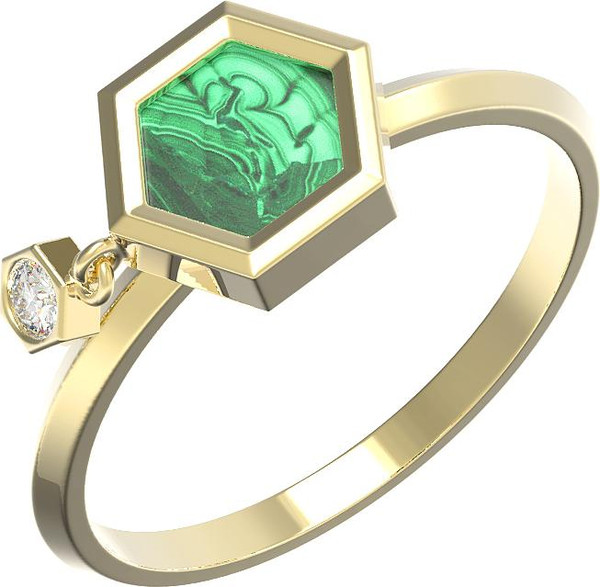 Кольцо из лимонного золота c бриллиантами и малахитом