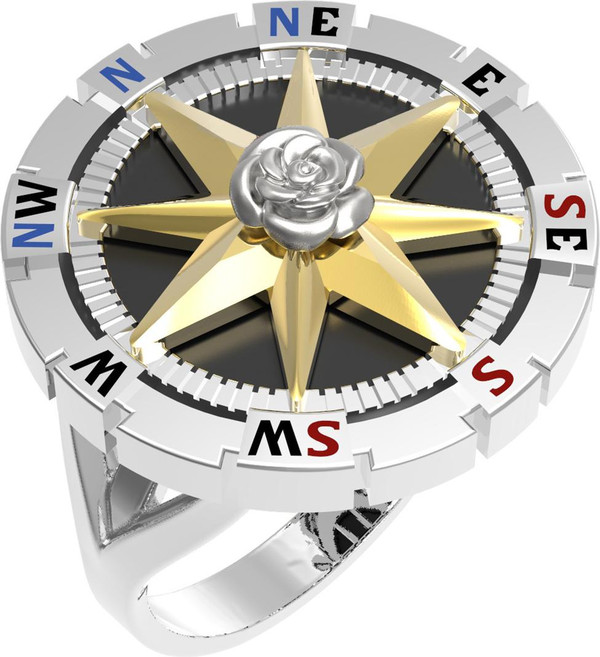 Кольцо из белого золота c эмаль и ониксом