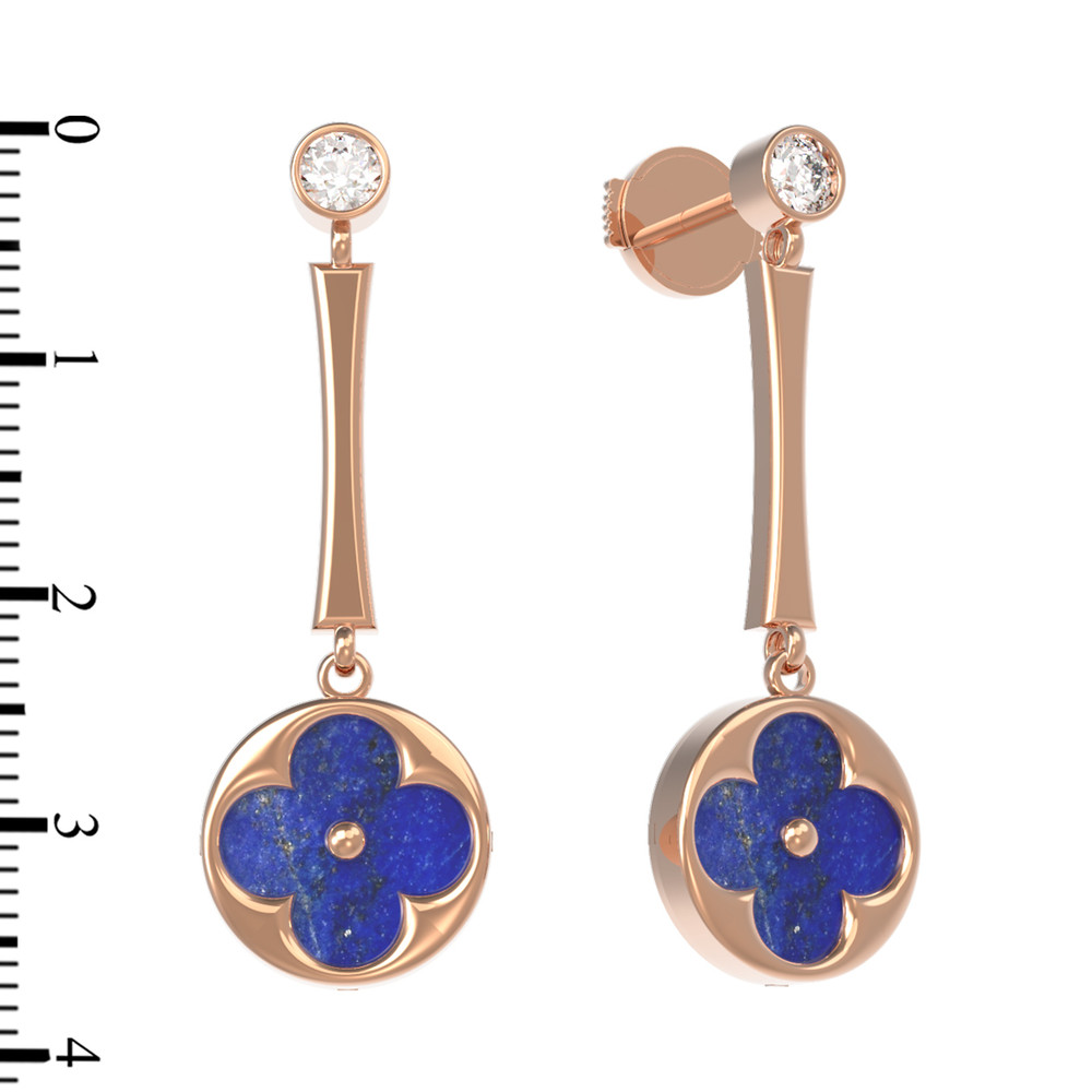 Серьги из золота c фианитом и лазуритом