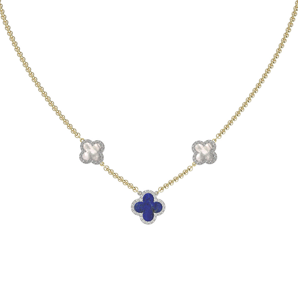 Колье из лимонного золота c бриллиантами, лазуритом и перламутром