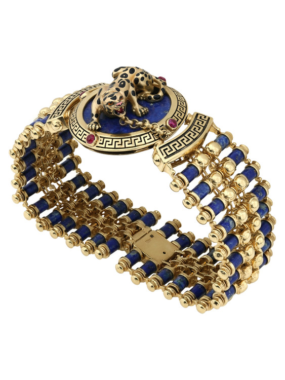 Браслет из лимонного золота c эмаль , рубином и лазуритом