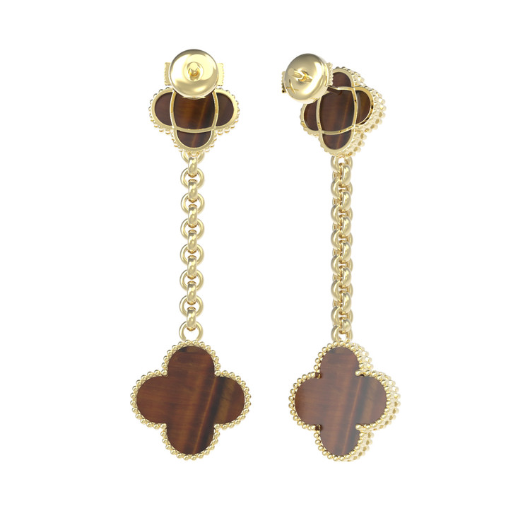 Серьги из лимонного золота c тигровым глазом