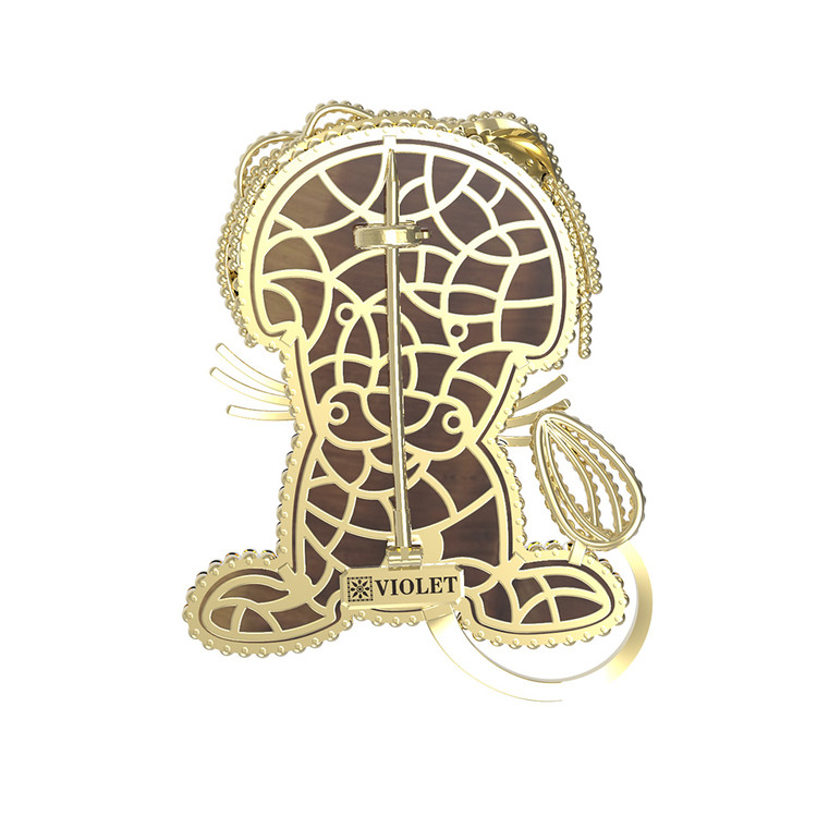 Брошь из лимонного золота c эмаль и тигровым глазом