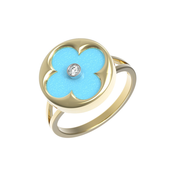 Кольцо из лимонного золота c бриллиантами и бирюзой