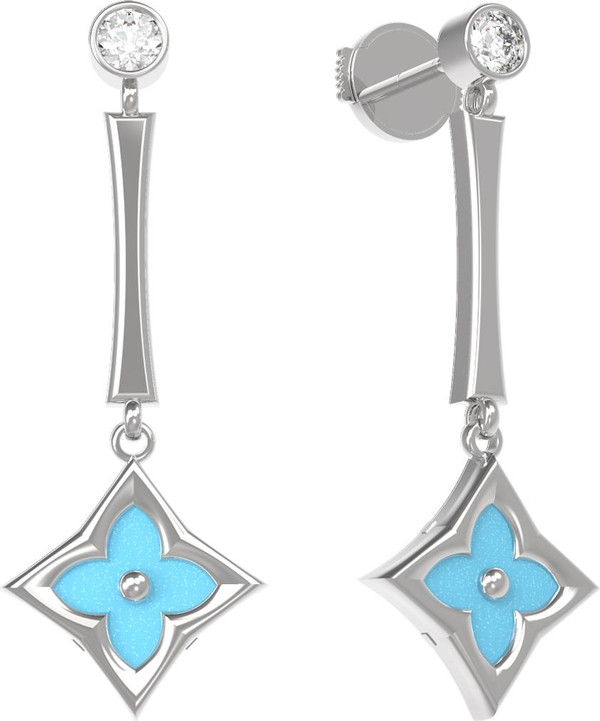 Серьги из белого золота c фианитом и бирюзой