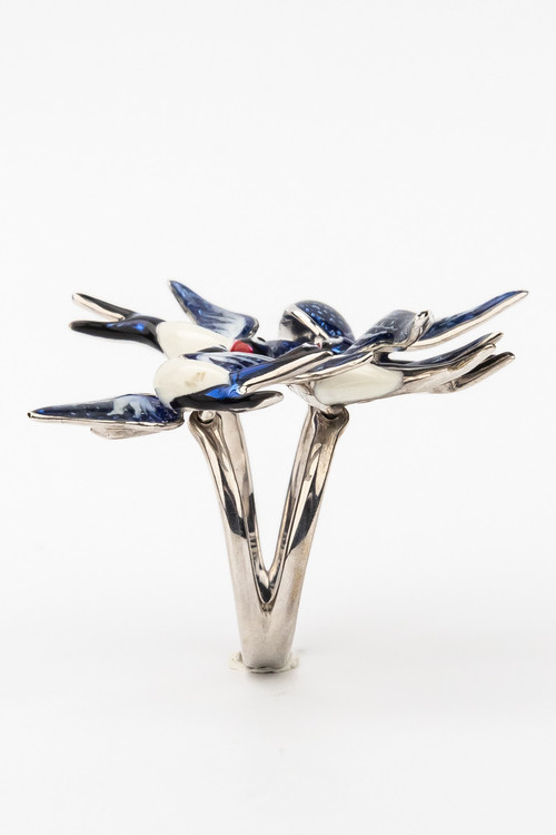 Кольцо из белого золота c эмаль