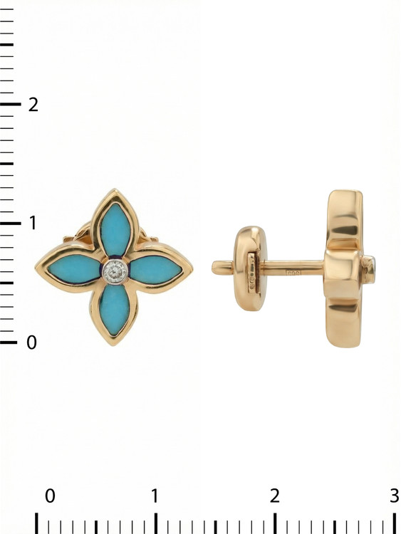 Серьги из золота c бриллиантами и бирюзой