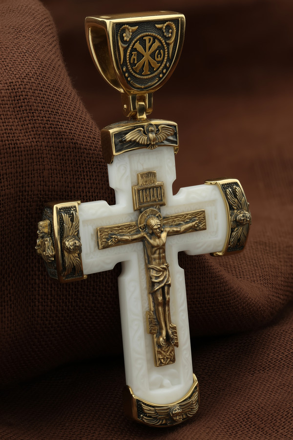 Крест из лимонного золота c бивнем мамонта