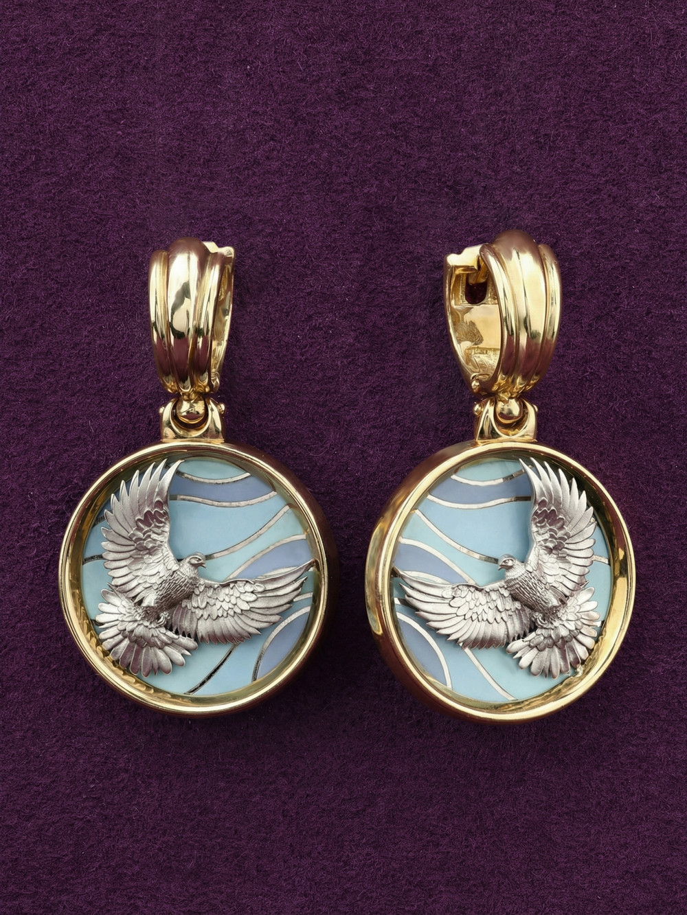 Серьги из лимонного золота c эмаль