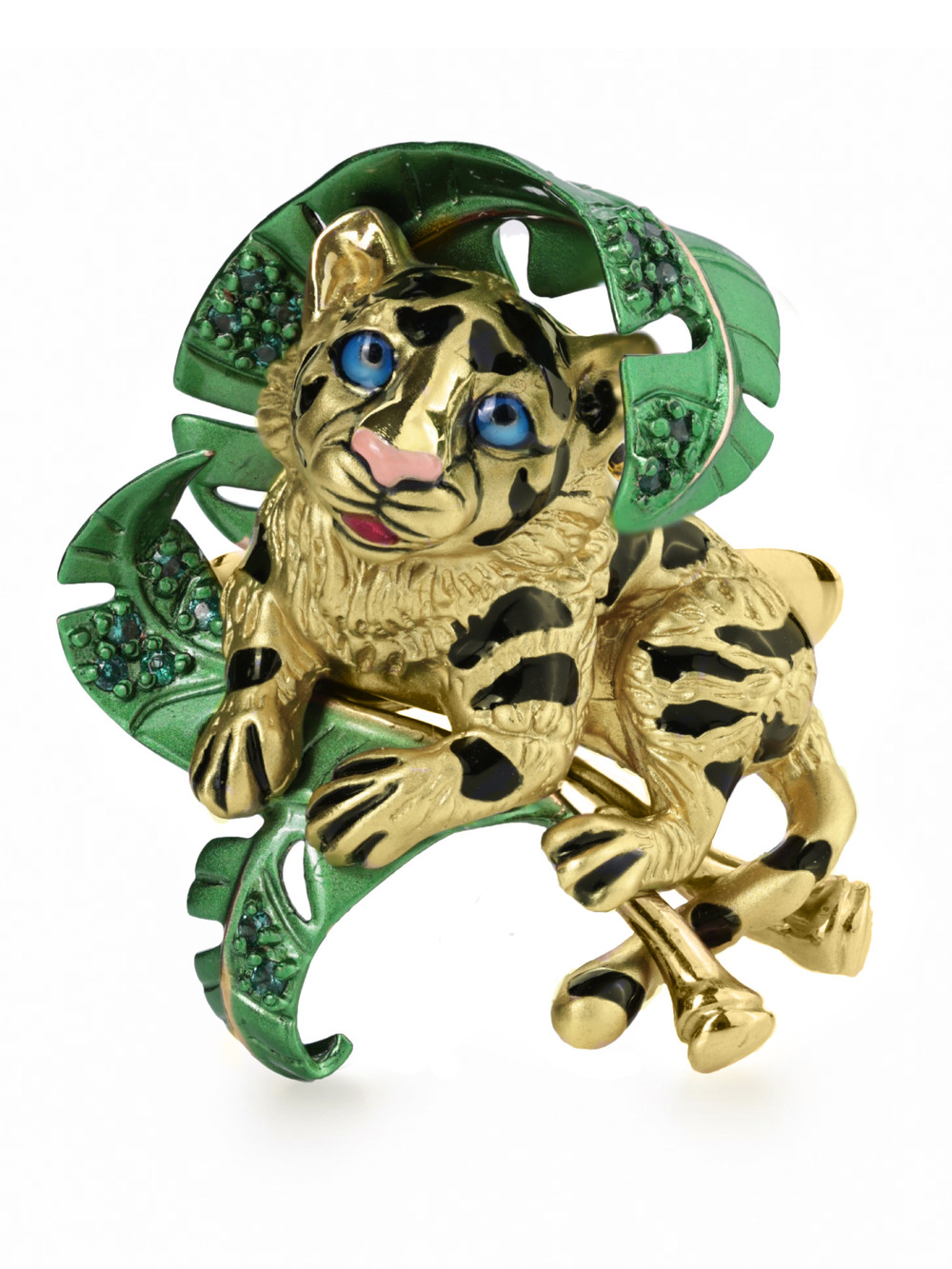 Кольцо из лимонного золота c эмаль и изумрудом