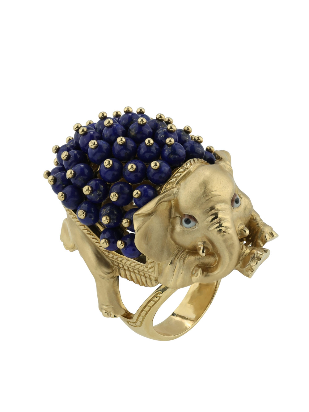 Кольцо из лимонного золота c эмаль и лазуритом