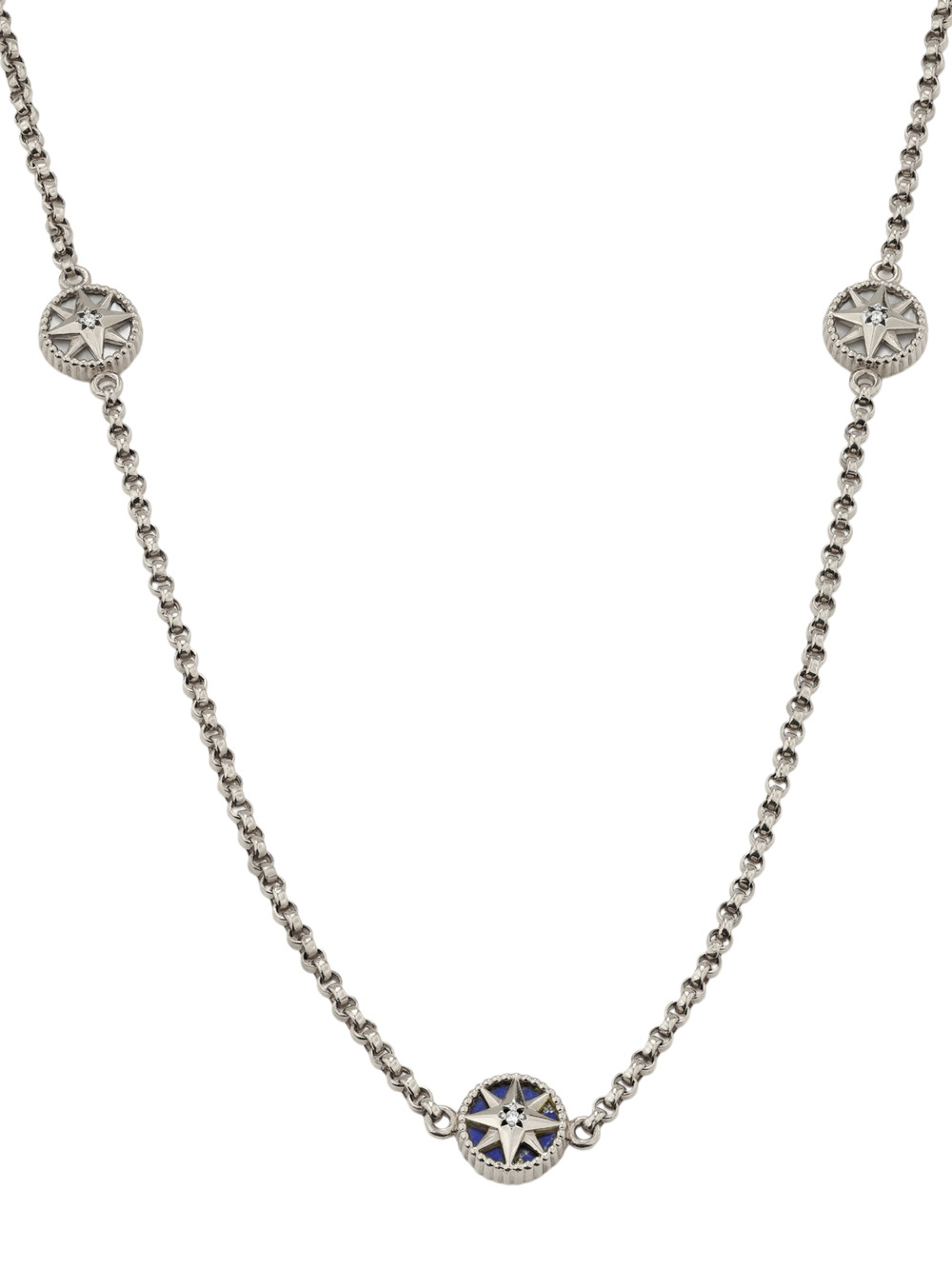 Колье из белого золота c бриллиантами, лазуритом и перламутром