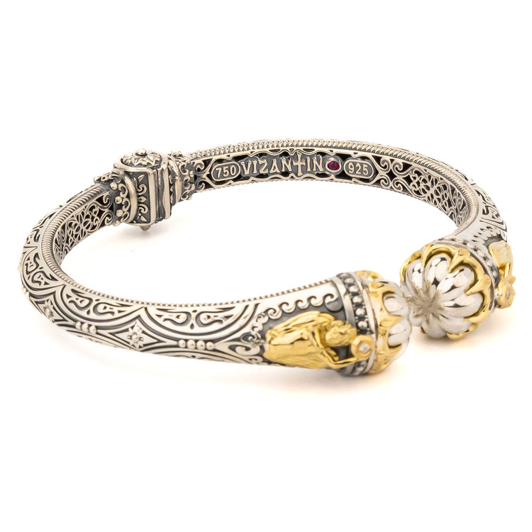 Браслет из серебра и золота c бриллиантами и рубином