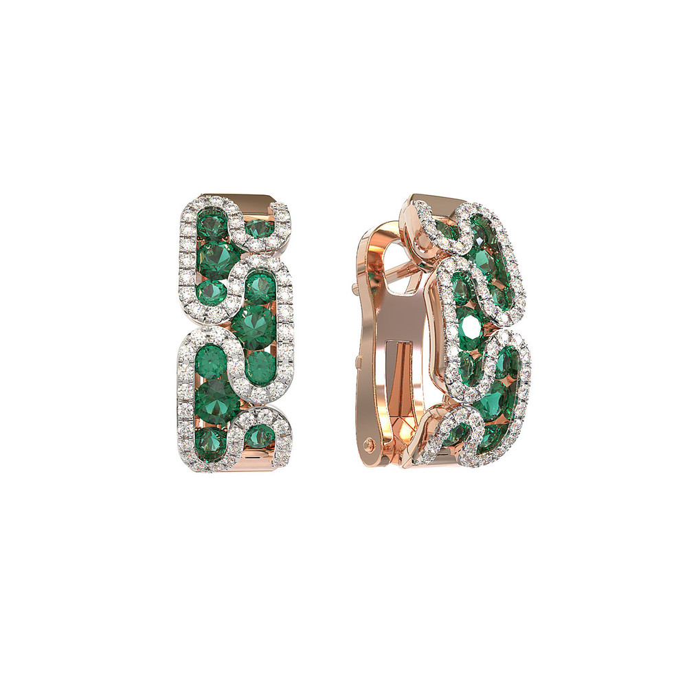 Серьги из золота c бриллиантами и изумрудом