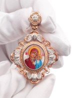 Образок из золота 585 пробы c эмалью и перламутром