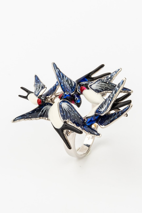 Кольцо из белого золота c эмаль