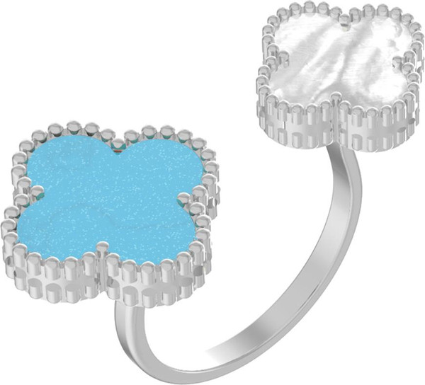 Кольцо из белого золота c бирюзой и перламутром