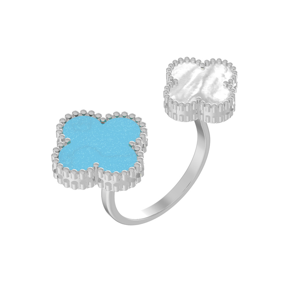 Кольцо из белого золота c бирюзой и перламутром