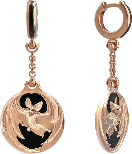 Серьги из золота c эмаль и ониксом