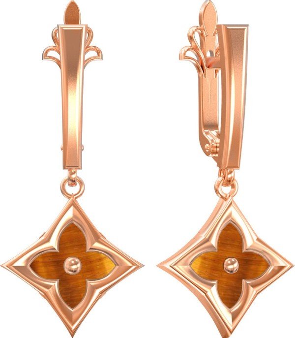 Серьги из золота 585 пробы c тигровым глазом