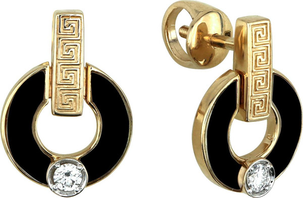 Серьги из лимонного золота c бриллиантами и ониксом