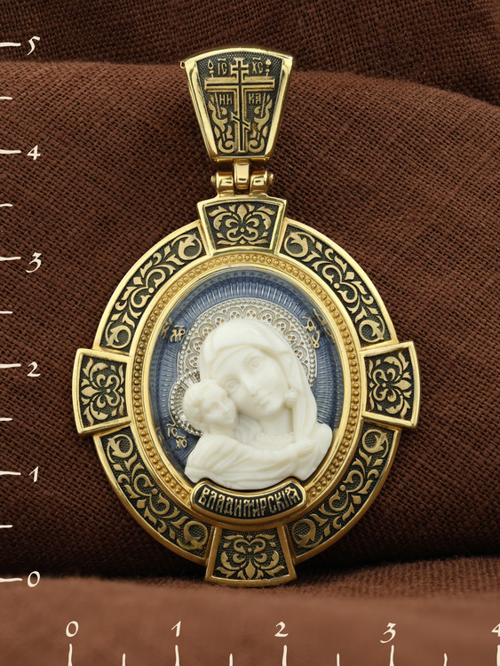 Образок из лимонного золота c эмаль и бивнем мамонта