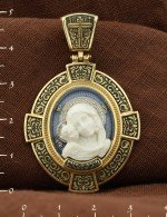 Образок из лимонного золота 585 пробы c эмалью и бивнем мамонта