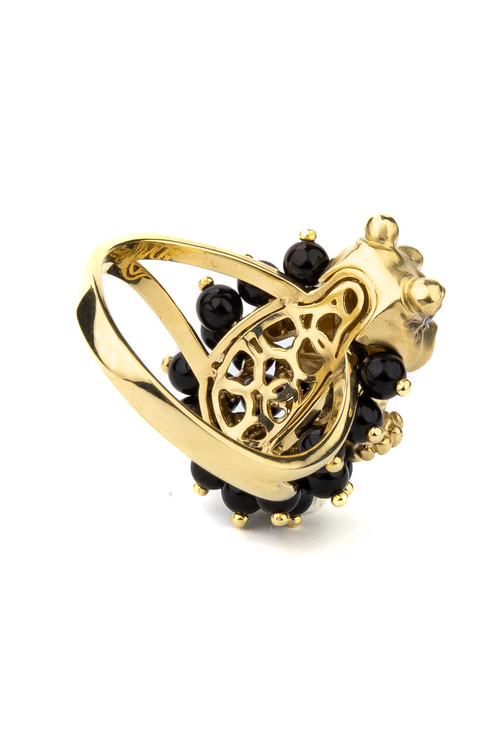 Кольцо из лимонного золота c эмаль и ониксом