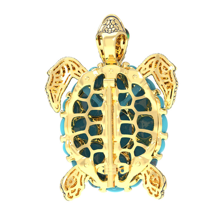 Брошь из лимонного золота c эмаль и бирюзой