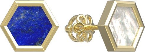 Серьги из лимонного золота 585 пробы c лазуритом и перламутром