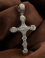Крест из белого золота 585 пробы c эбеновым деревом