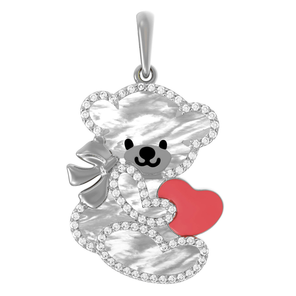 Подвеска из белого золота c эмаль , фианитом и перламутром