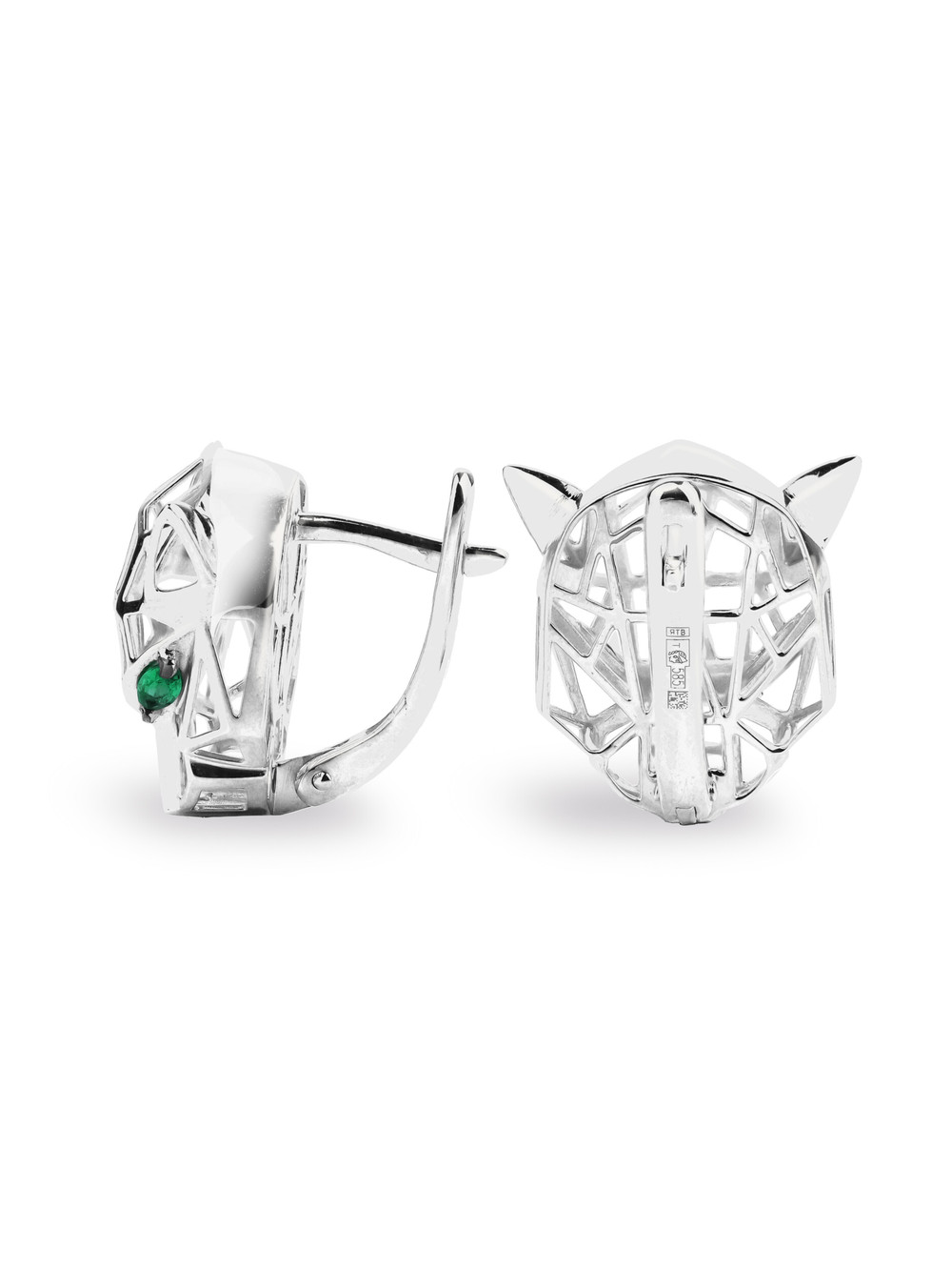 Серьги из белого золота c изумрудом