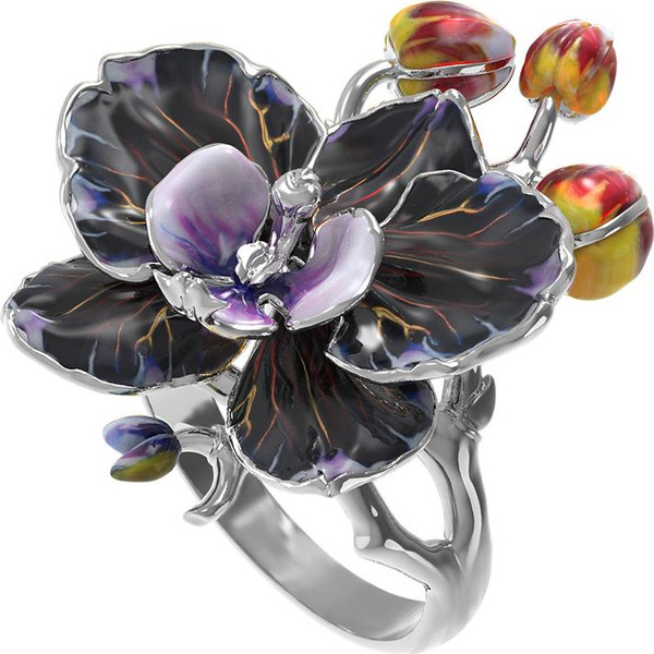 Кольцо из белого золота c эмаль