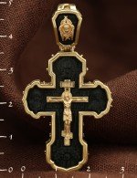 Крест из лимонного золота 585 пробы c эбеновым деревом