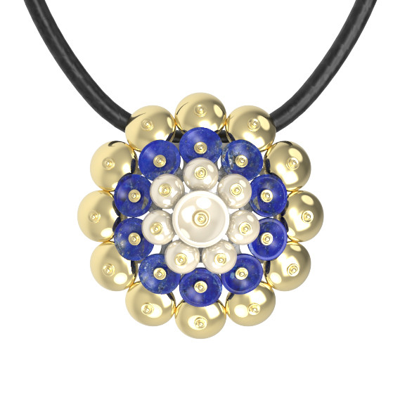 Подвеска из лимонного золота c лазуритом и перламутром