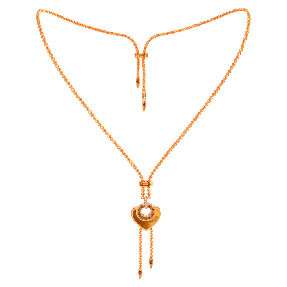 Колье из золота c фианитом, тигровым глазом и перламутром